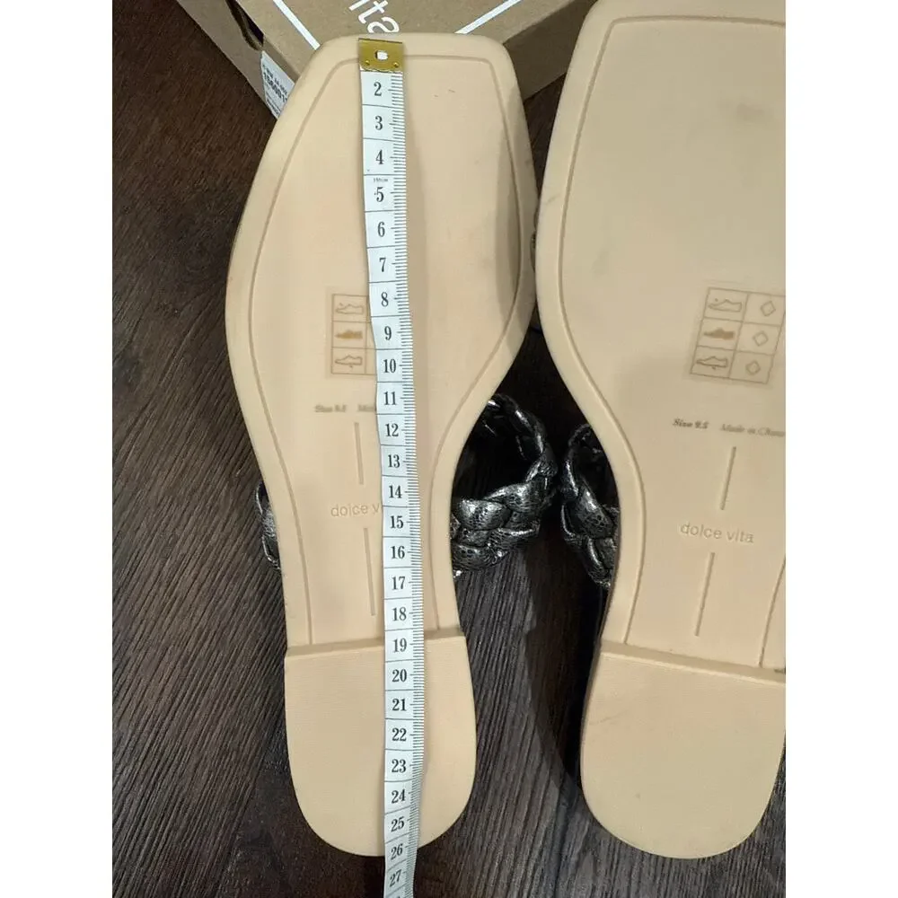 NWT Dolce Vita Indy Graphite Metallic Stella Silver Sandal Flat. Size 9.5.